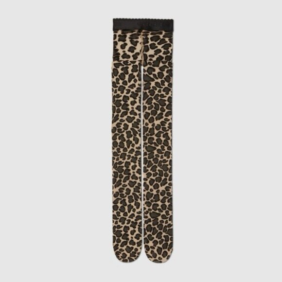 NEW Authentic $380 Gucci GG Signature Stretch Knit Leopard Print Tights Sz M